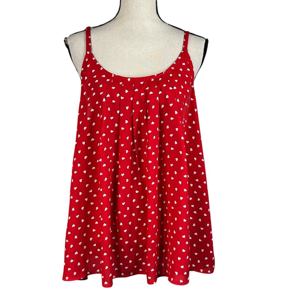 Torrid SZ 0 (Large) Tank Top Heart Print Lightweight Pleated Scoop Neck Strappy